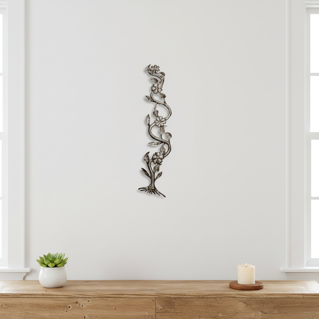 To the Heavens Haitian metal art in modern living room interior
