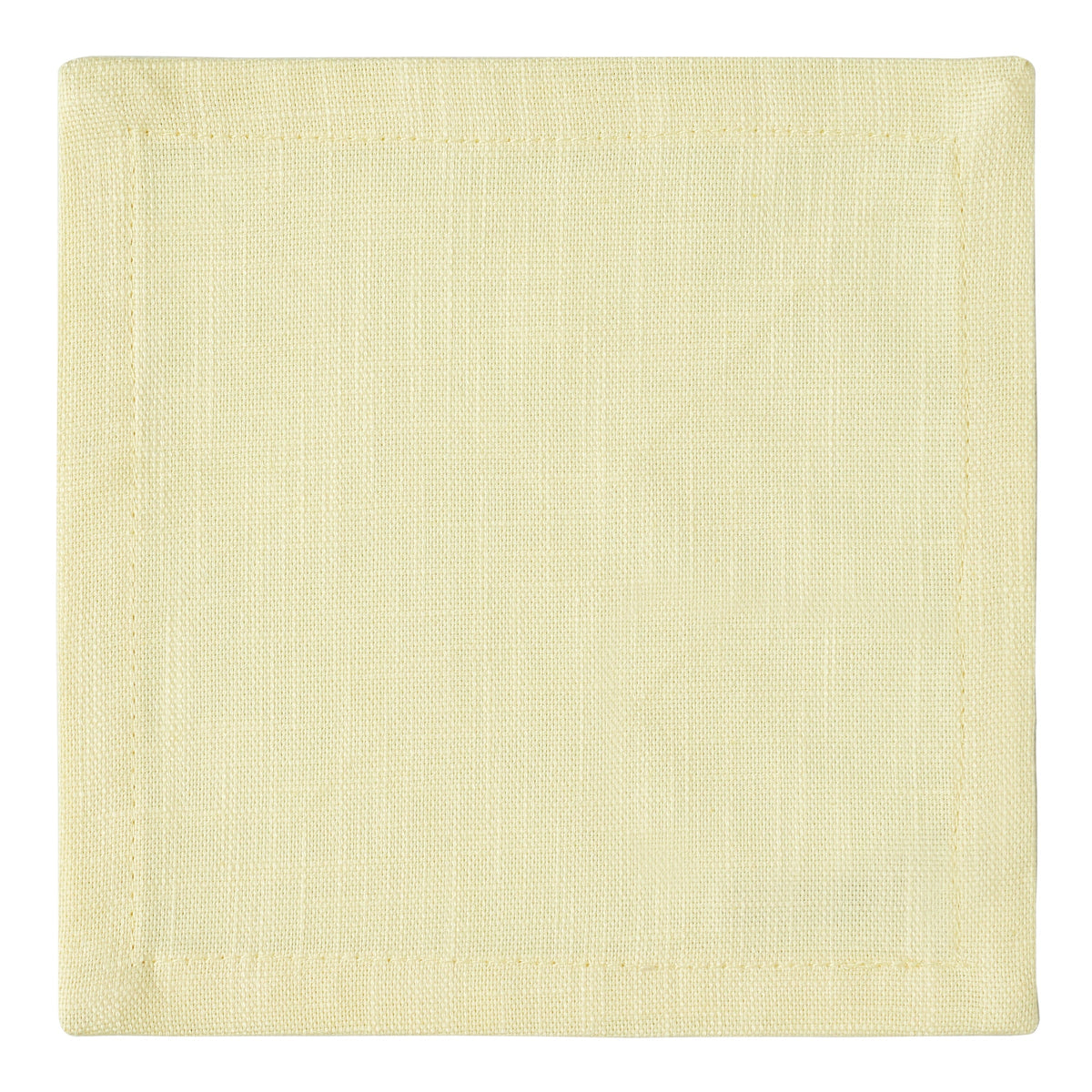 CNP-4907-66_3|Detailed close-up of a single light yellow linen fabric dinner napkin, highlighting its woven texture and clean hem on white.