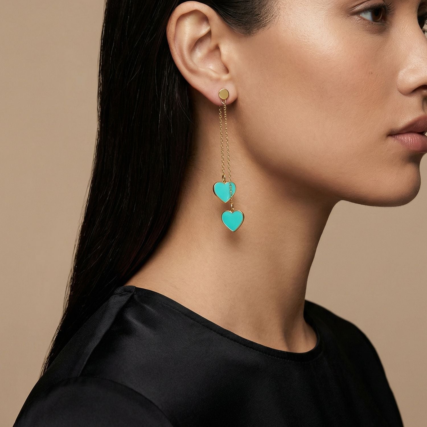 Single Hearted Girl Double Sided Turquoise Heart Charm Earrings