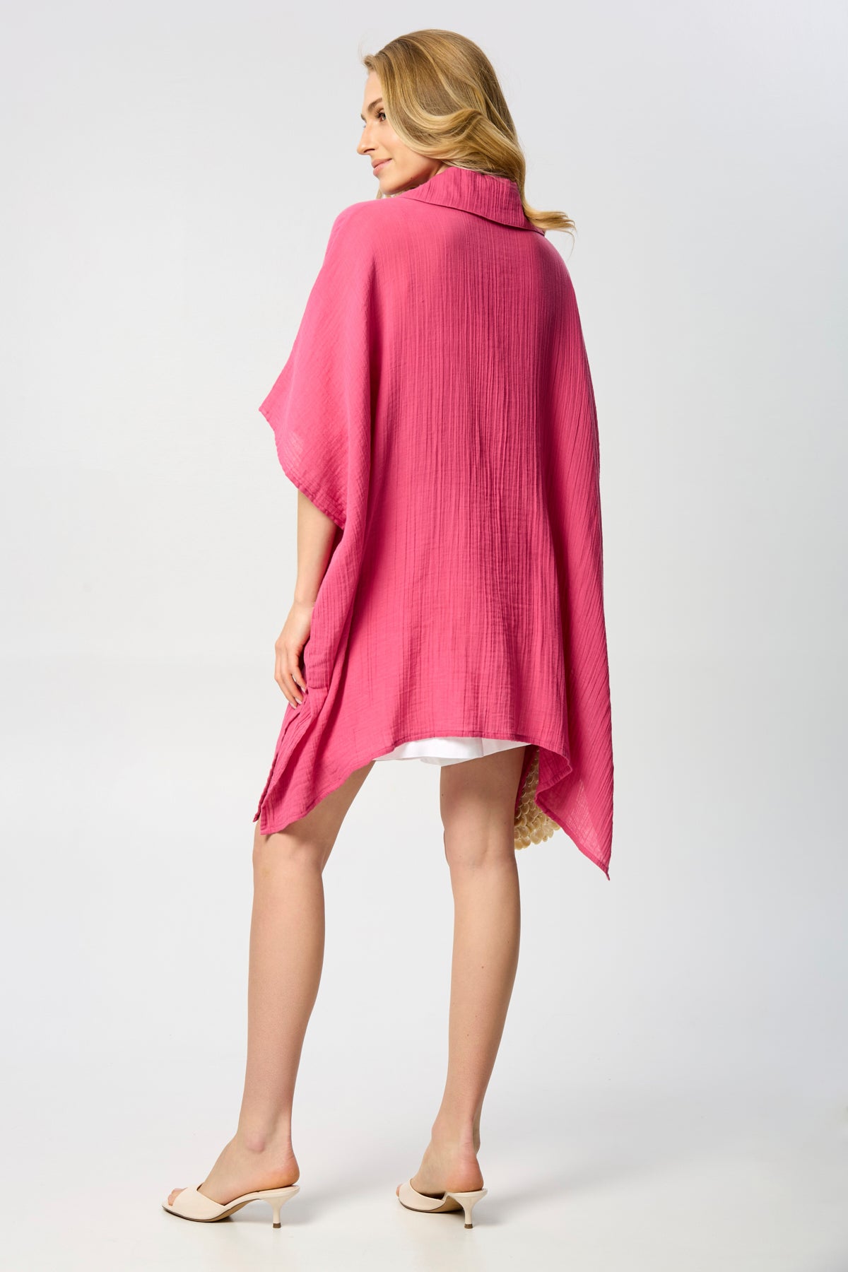 Oversized Textured Cotton Shirt - Magenta