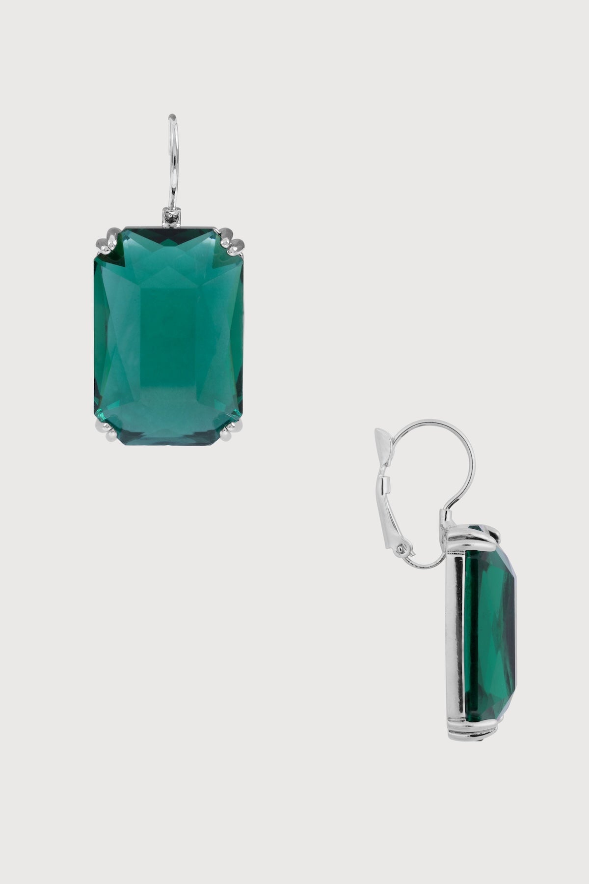 Emerald-Cut Green Crystal Drop Earrings - Green