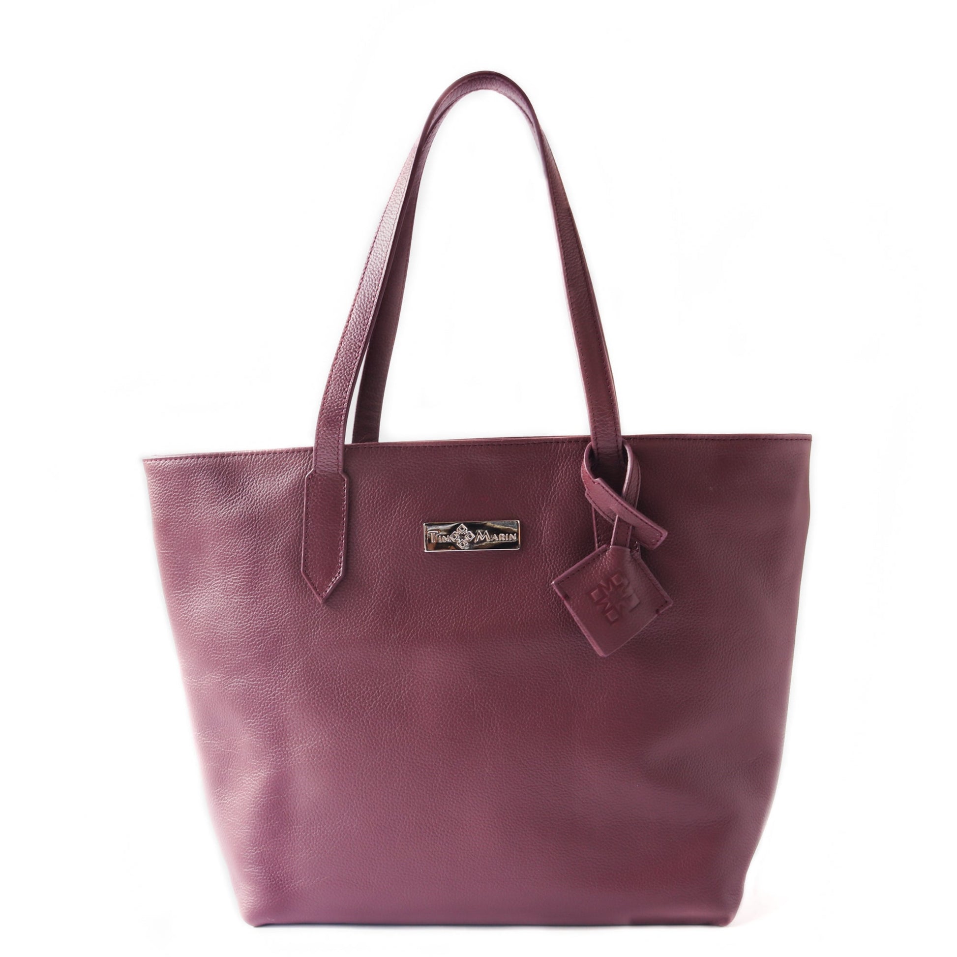 martina leather tote in burgundy color, cherry red leather tote, laptop bag, laptop tote, work bag, travel bag, carry all bag, grained leather, artisan made.