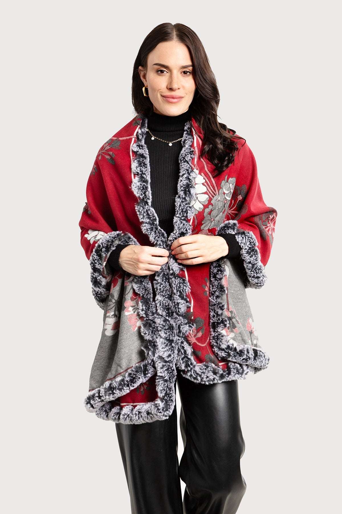 Blooming Faux Fur - SAACHI - Scarf Crimson - Fall-Winter