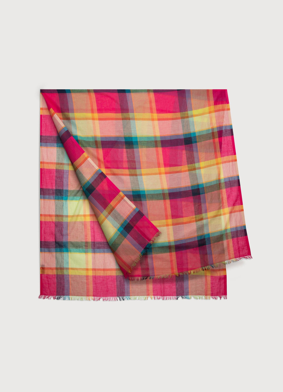 Rainbow Plaid Cotton Scarf - Fuchsia