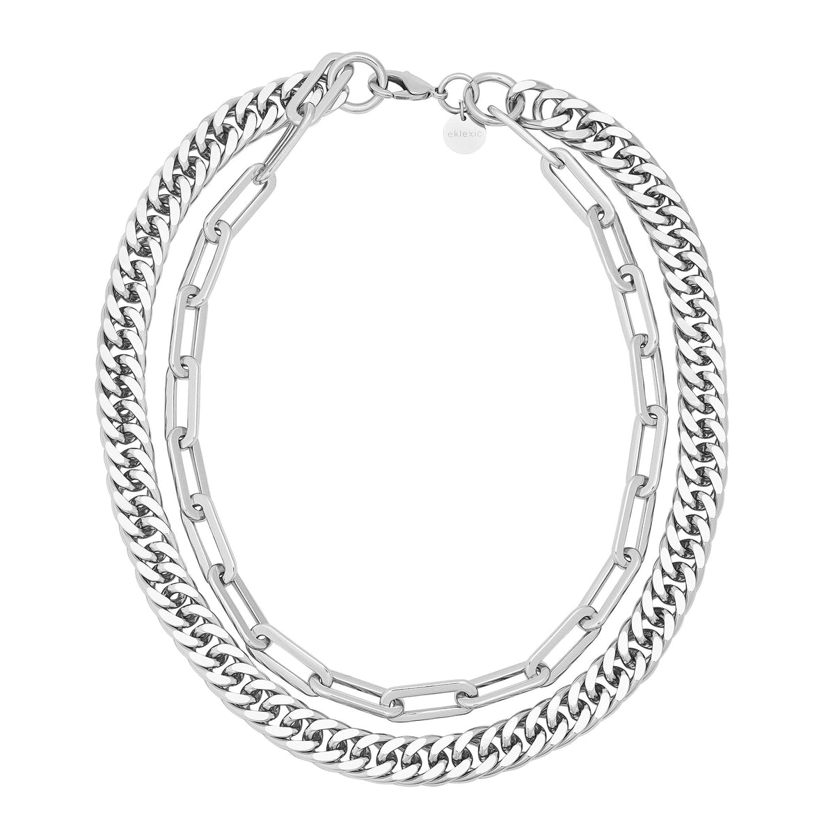 Silver double-strand chain necklace from the Double Layer Wren Necklace collection
