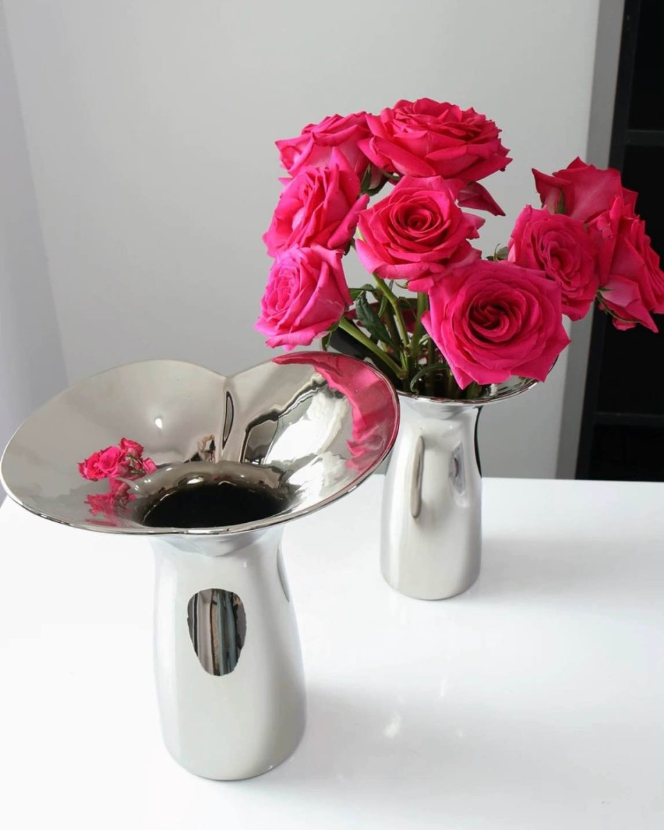Handmade Modern Silver Bloom Vase, Ceramic Botanica Centrepiece Vase - Vases - Bloom Vase - Small - INSPECIAL HOME