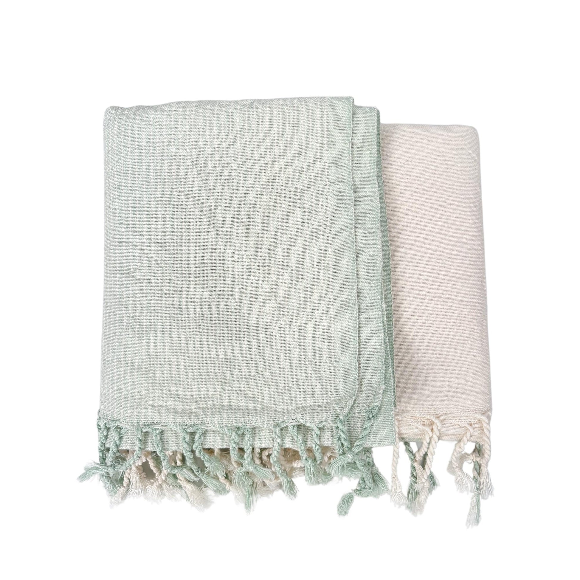 sage-ivory-tonal-towel home & loft turkish cotton throw blanket