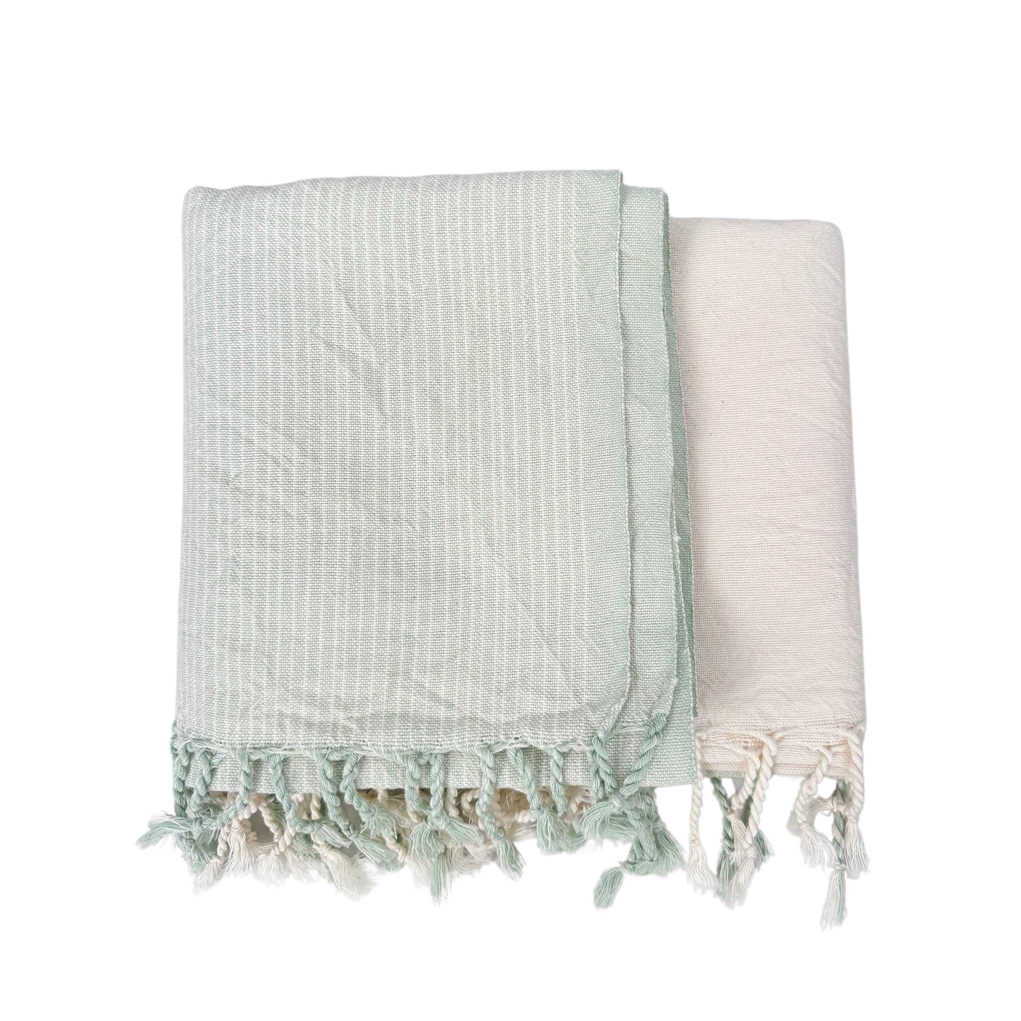 sage-ivory-tonal-towel home & loft turkish cotton throw blanket