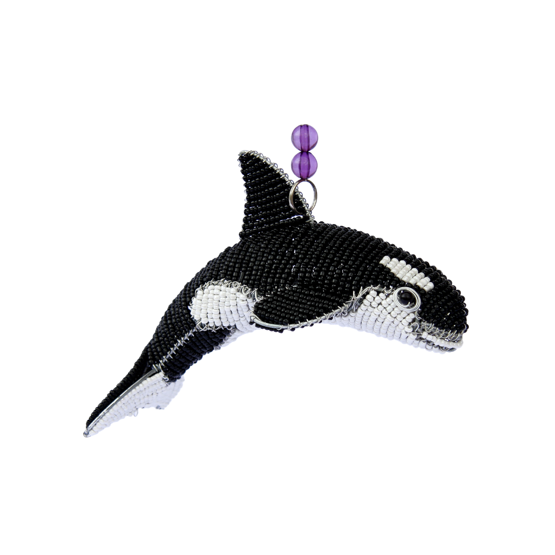 Orca Baby Beaded Figurine – Set of 2 | Handcrafted Glass & Acrylic Bead Sculpture