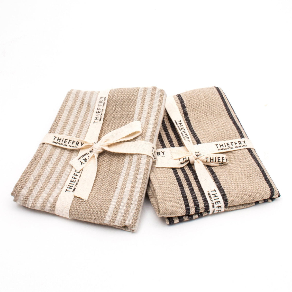 Thieffry Set of Two Dish Towels White Stripe & Natural - French Dry Goods