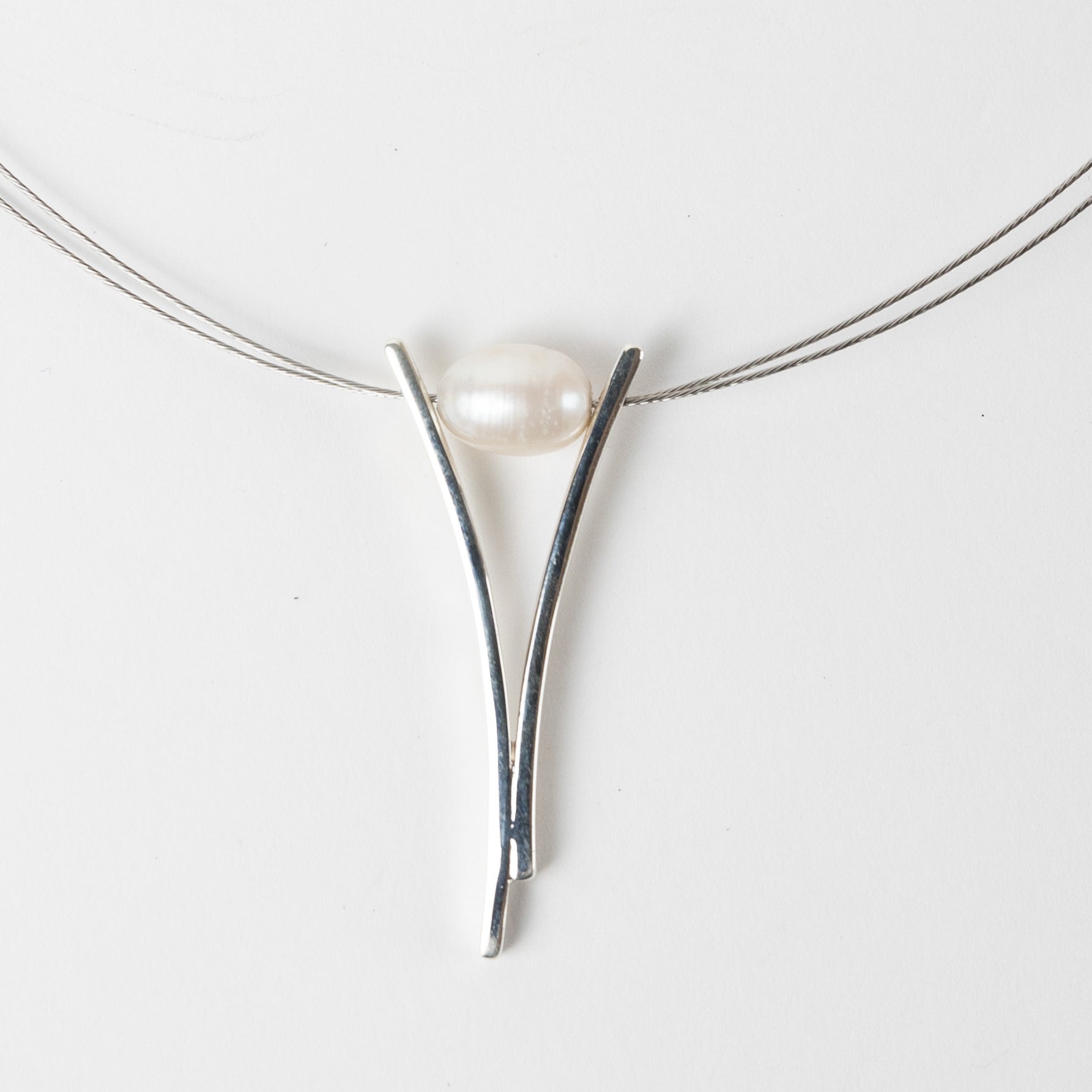 Ati Pearl Plunging V Silver Pendant Necklace - Ten Thousand Villages