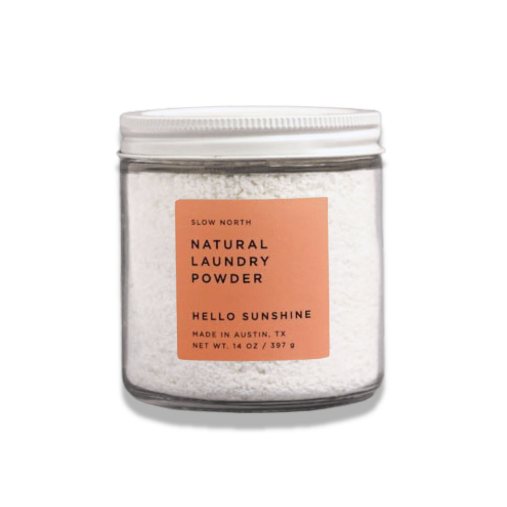 Laundry Powder - Hello Sunshine in clear 14 ounce glass jar with white lid by Slow North