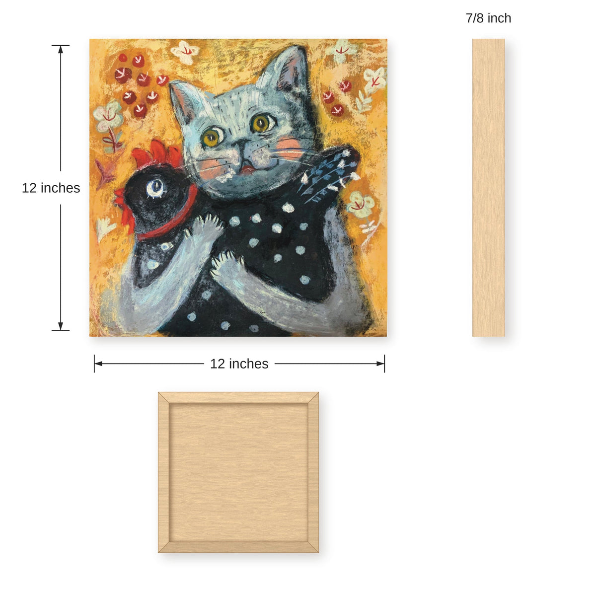 Size guide for the 12×12 inch Echoes of Innocence art print on 7/8-inch deep gesso board