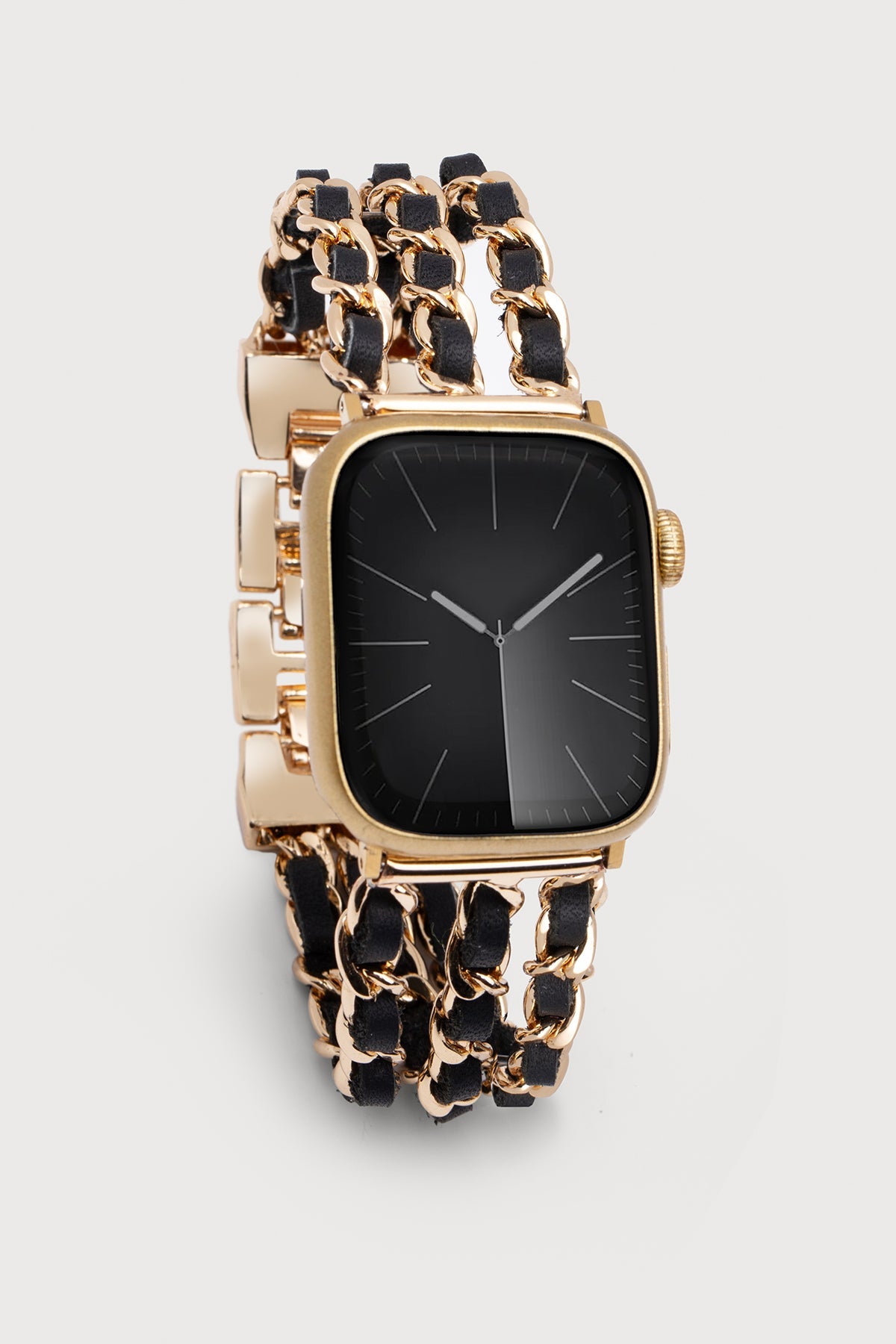 Leather Gold Chain Apple Watch Band Black