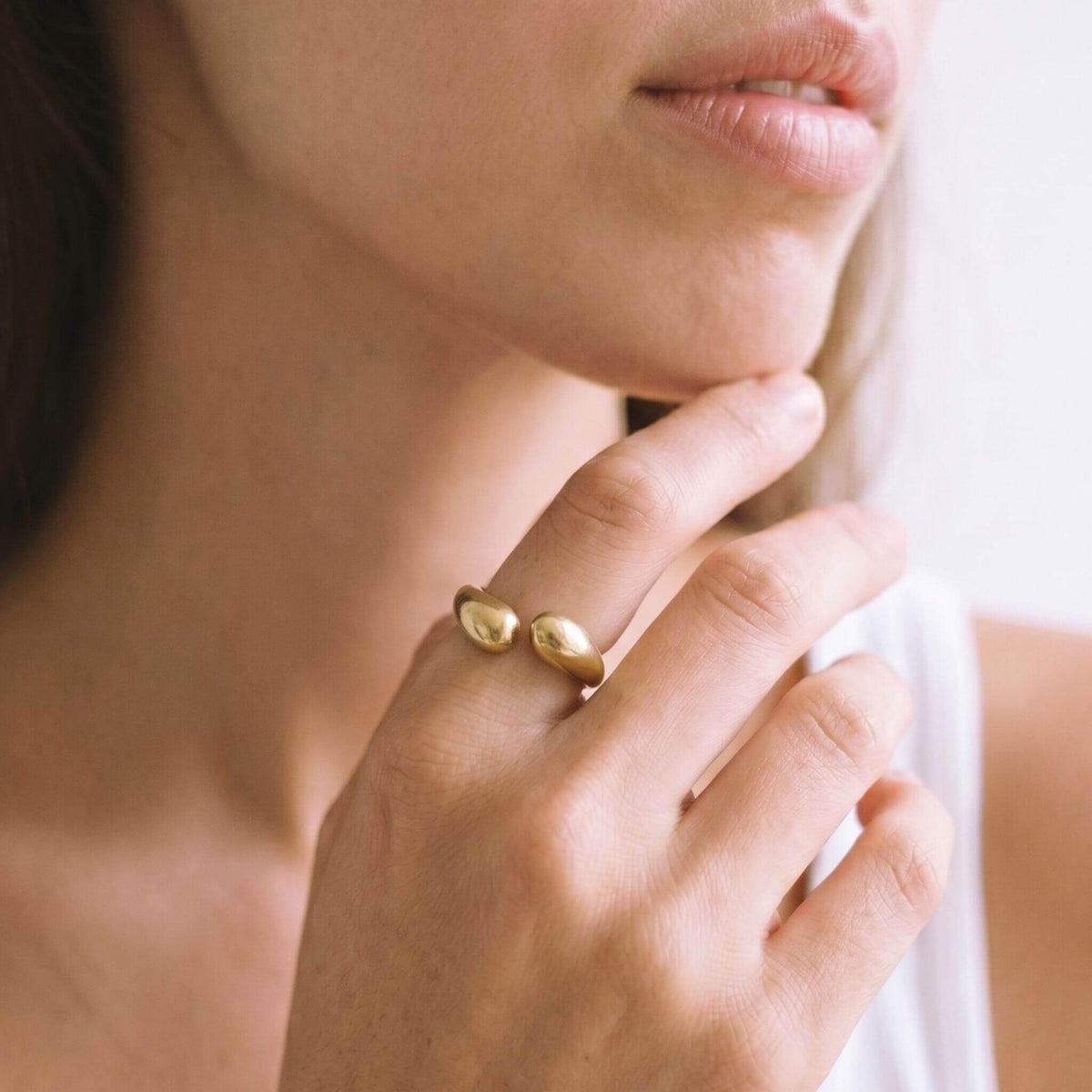 Teardrop Petal Brass Open Ring for Women | Asali - EcoDunia