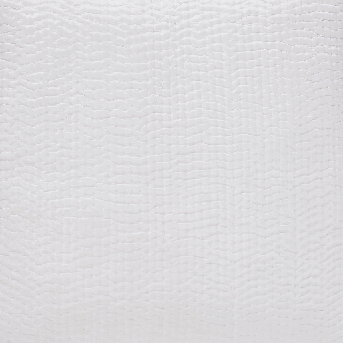ES-165-2626_3|Close-up of a white quilted coverlet fabric. Features a small, dense grid pattern with prominent vertical stitching and soft, woven texture.
