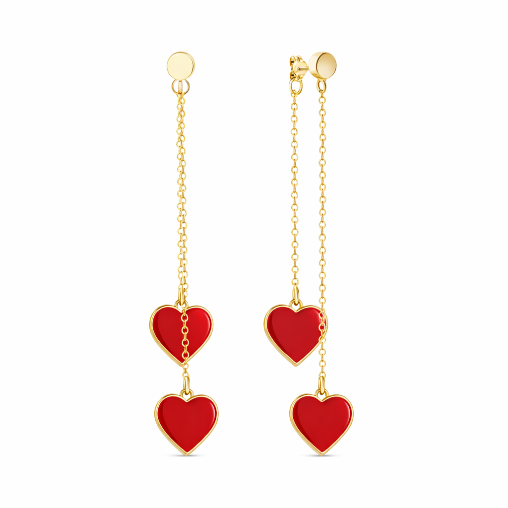 Single Hearted Girl Double Sided Red Heart Charm Earrings