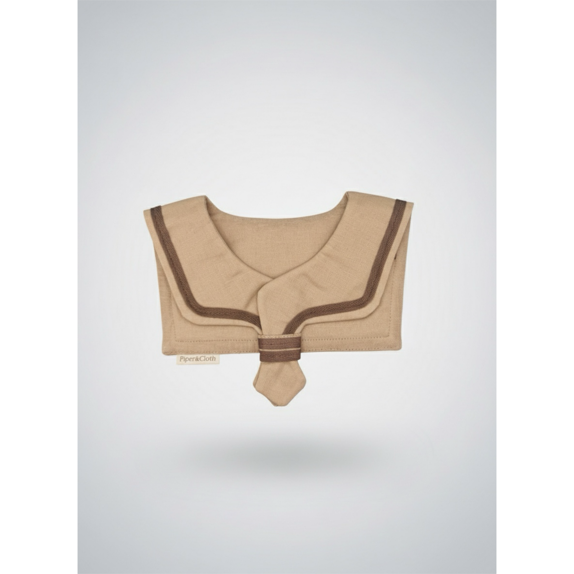 Sailor Style Collar Brown fabric with cocoa brown trim on a light gray background