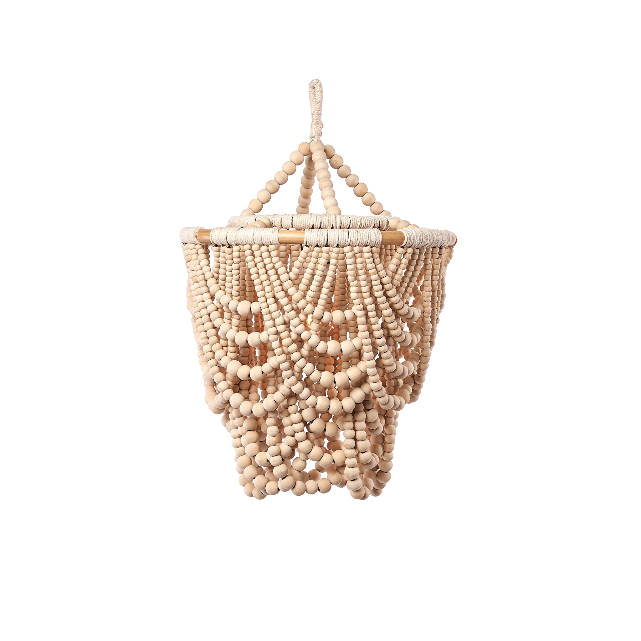 Natural Wood Beaded 26 in. Chandelier