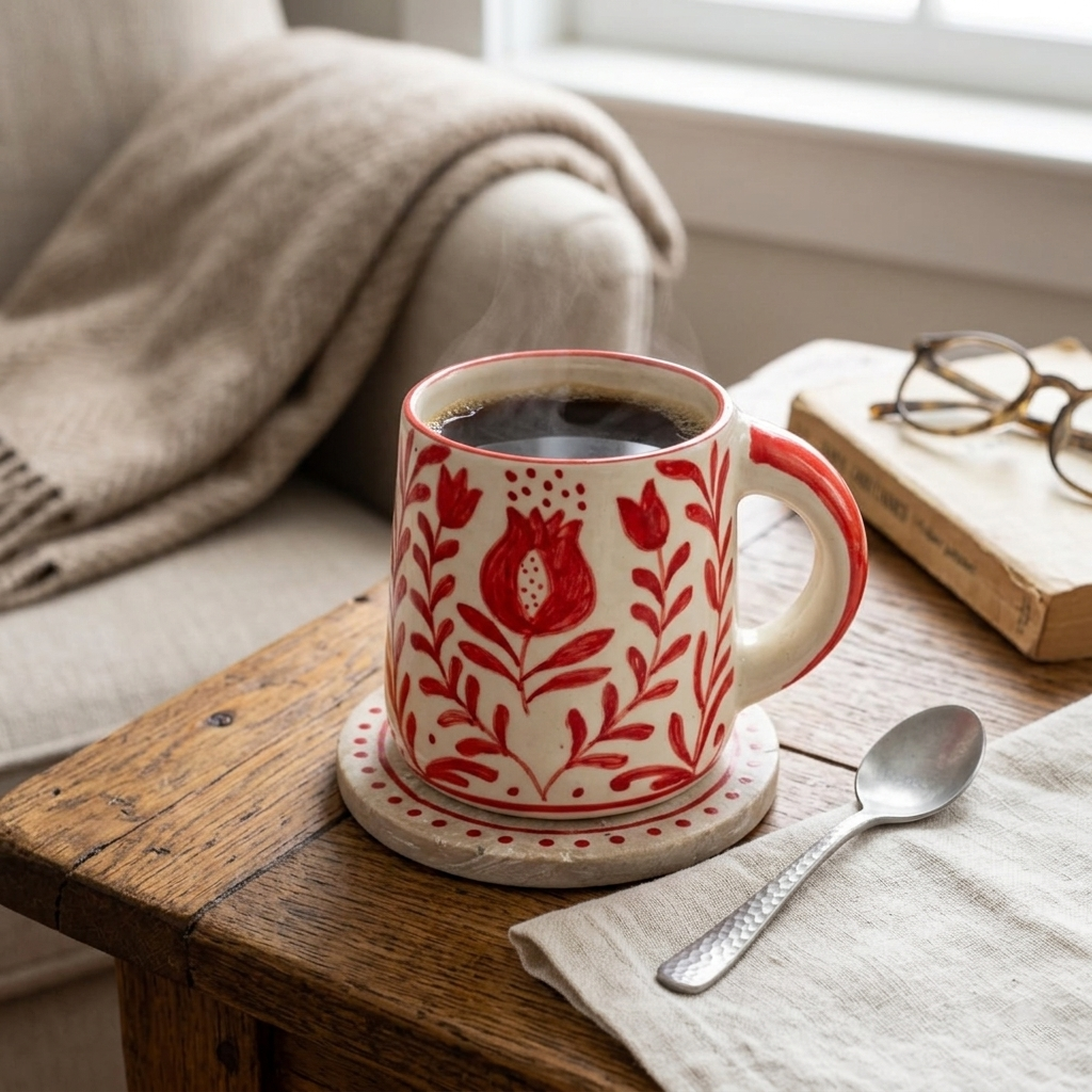 Red Anaar Coffee Mug Handmade 3.5x3 Inches Set of 2 - Casa Amarosa