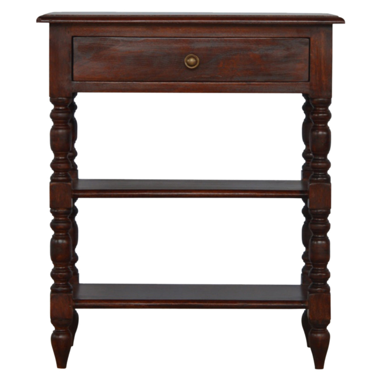 Solid Wood Turned Occasional Table, 1-Drawer, Brown