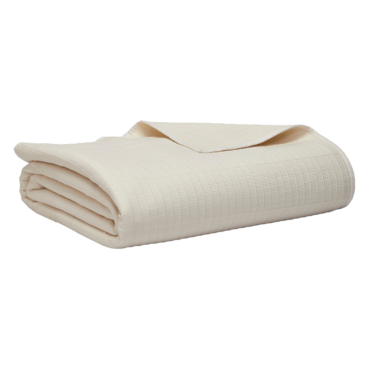 CL-271-11096_10|Folded cream textured coverlet with a subtle ribbed pattern, ideal for a lightweight bed throw or extra warmth.