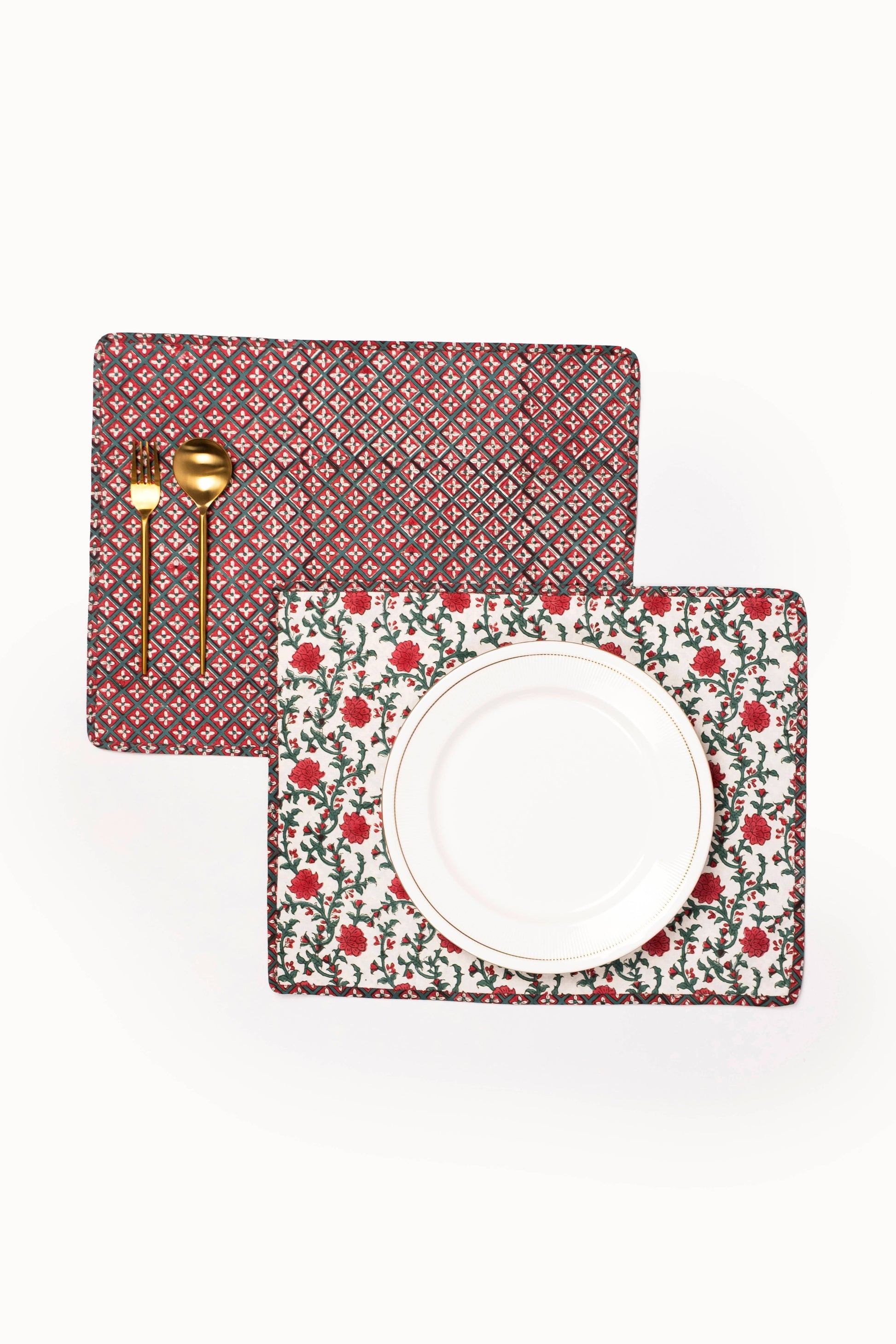Holly & Berry Crimson Reversible BlockPrint Placemat (Setx2)