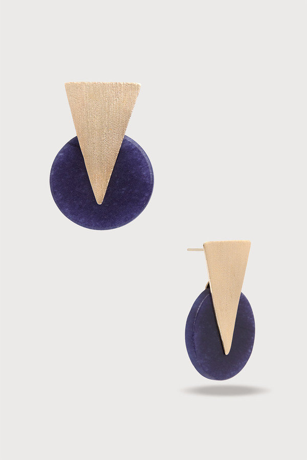 Triangle Disc Duet Earrings Dark Blue