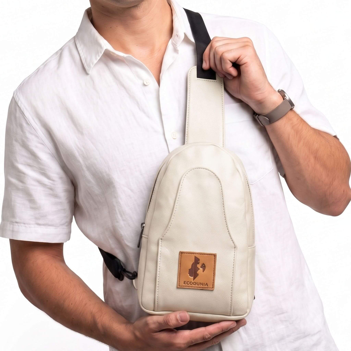 Buru cream vegan leather small crossbody sling bag #color_cream