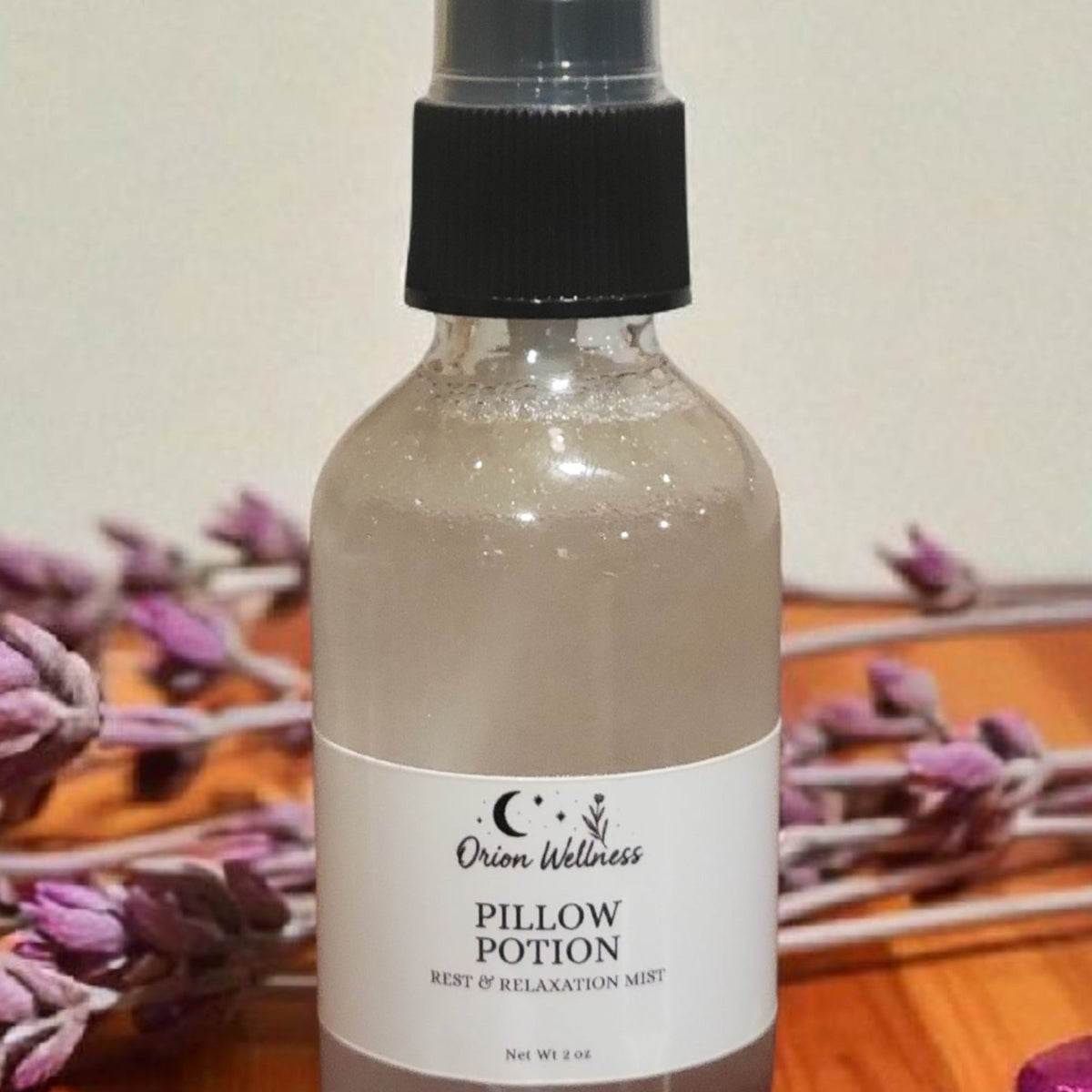 Pillow Potion label close-up, included in Bedside Sleep Ritual