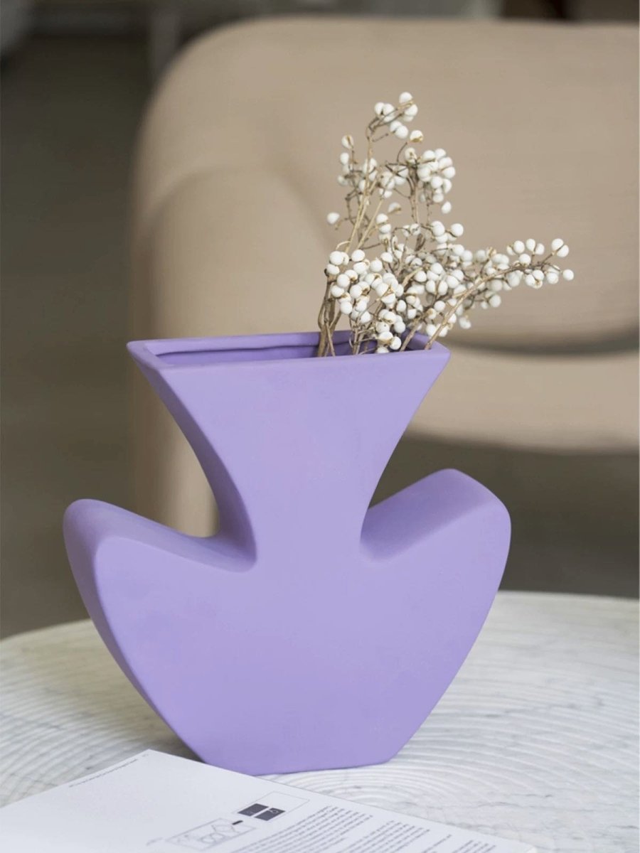 Handmade Memphis Funky Lavender Ceramic Vase, Decorative Flower Vessel - Vases - Funky Memphis Lavender Vas - INSPECIAL HOME