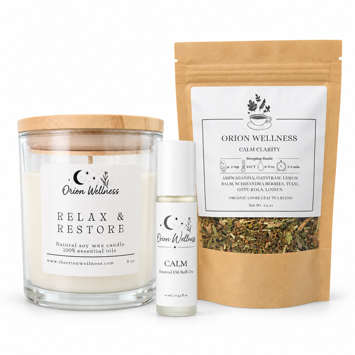 Calm Evening Gift Set by Orion Wellness on a white background