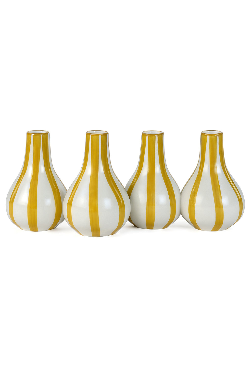 Ceramic Stripe  bud vase, Yellow-  3.5 x 3.5 x 4.75 Inches ( Set of 4 )