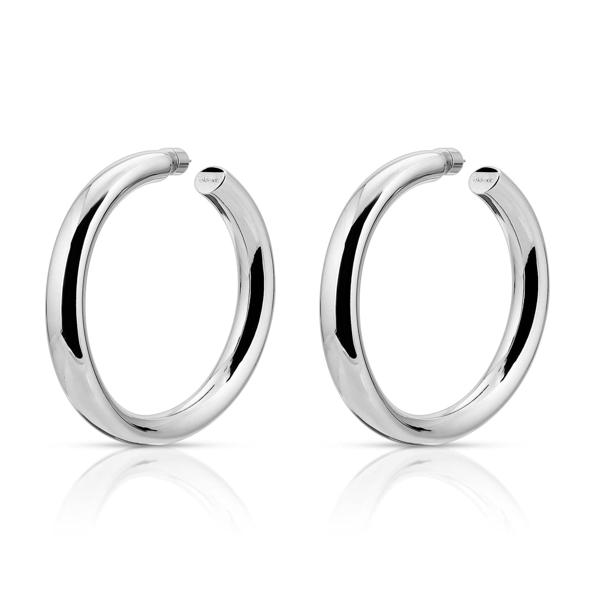 Silver hoop earrings shown in the 1.5 inch Ryan Hoops product image