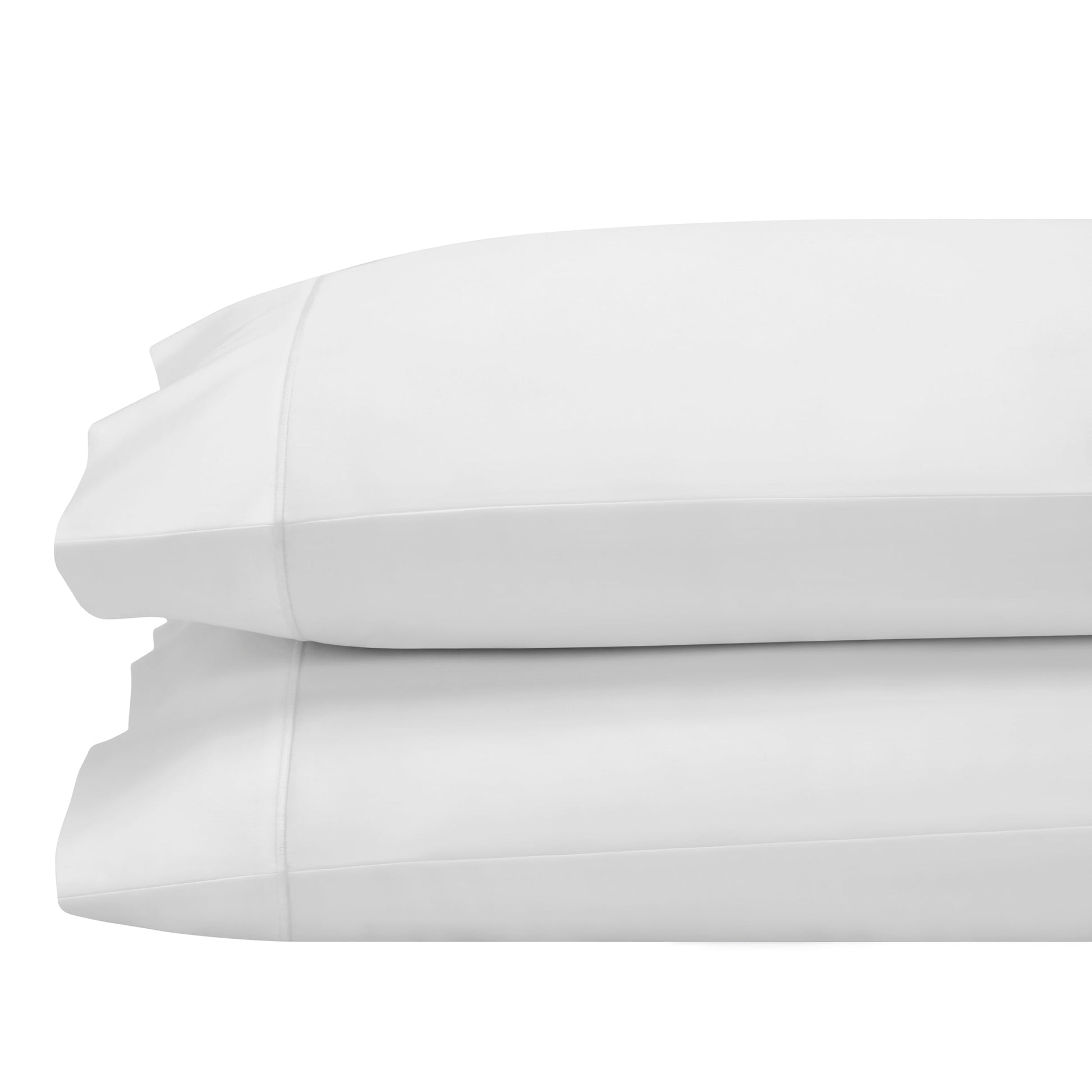 ASP-546-2032_1|Stack of two white 100% cotton sateen pillowcases with a smooth finish and a classic hemmed opening.