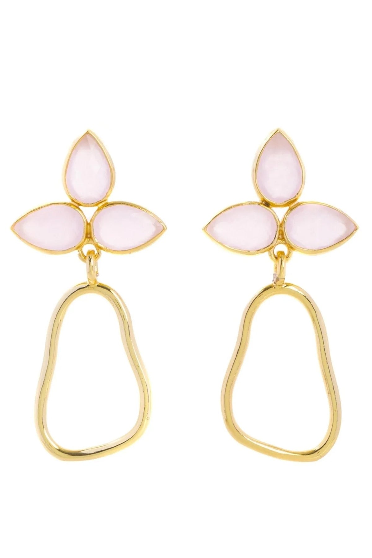 Triple Gemstone Abstract Dangle Earrings - Baby Pink