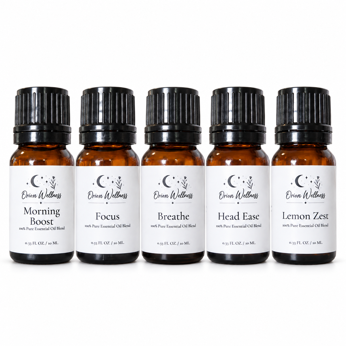Orion Wellness daytime five bottle diffuser blend set on a white background