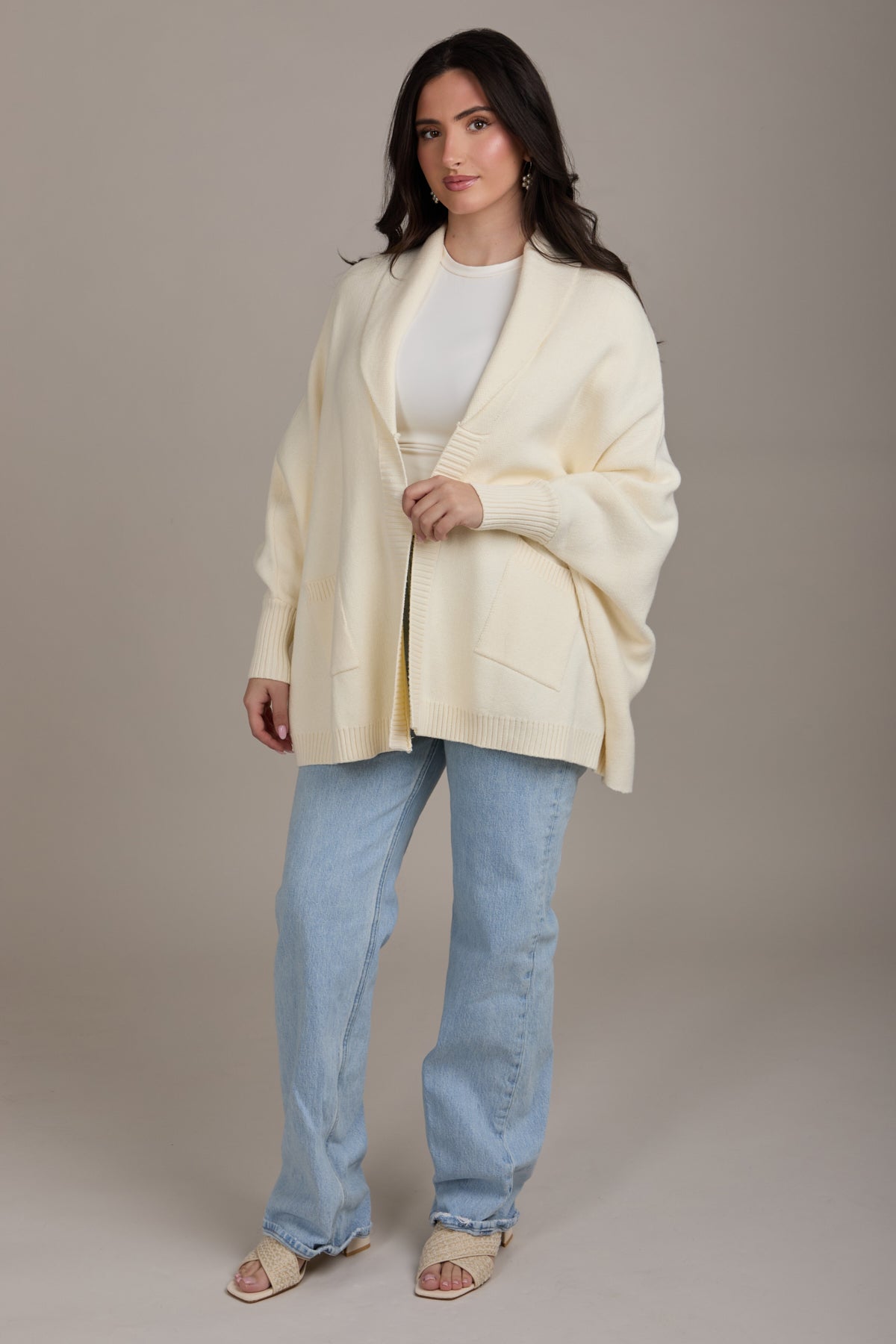 Open Front Oversized Cardigan Sweater - Ivory
