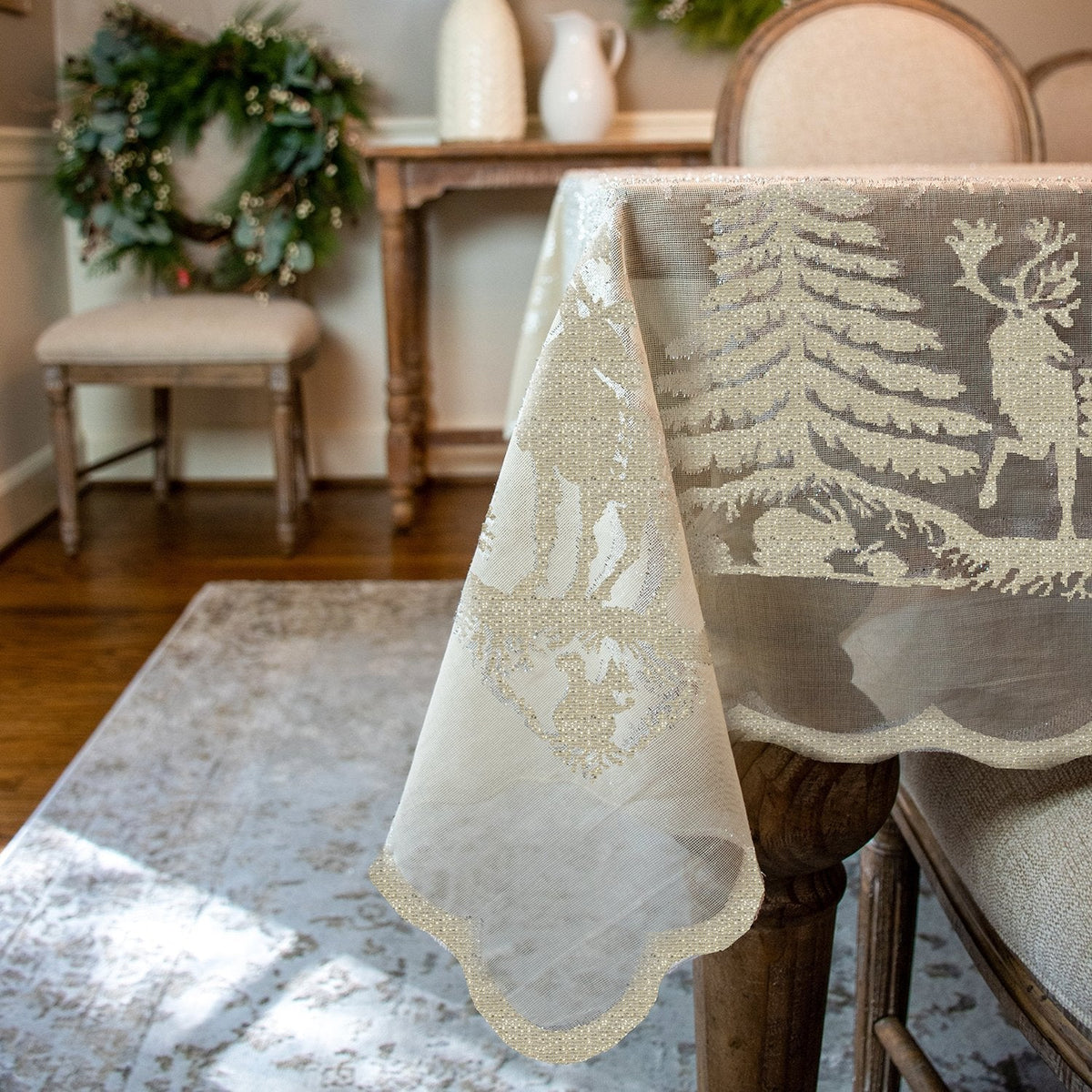 Prince of Scots Scottish Leno Gauze Christmas Tablecloth ~ Gold Lurex ~-Home Gifts-Prince of Scots-MadrasGoldTable-810032752262-Prince of Scots