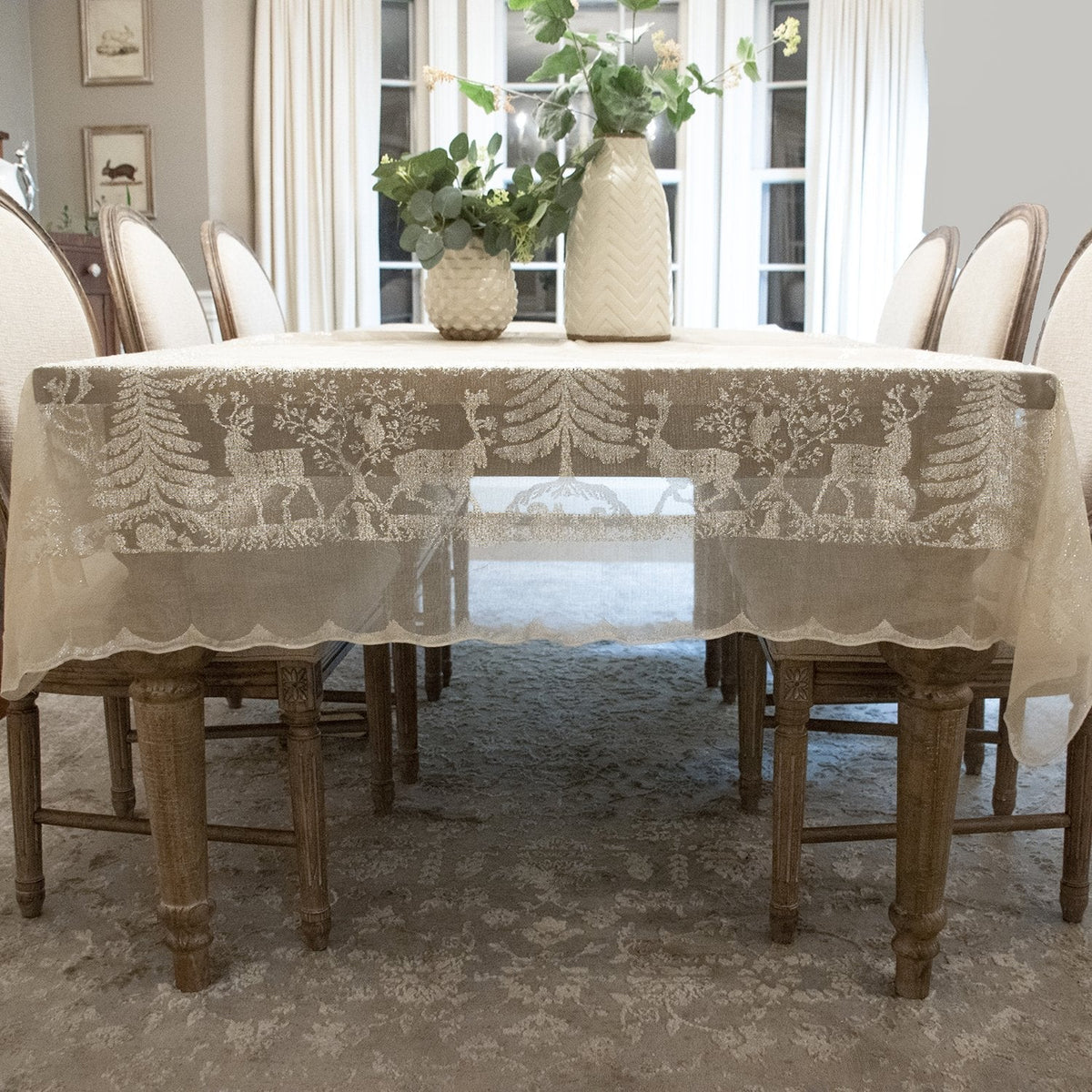 Prince of Scots Scottish Leno Gauze Christmas Tablecloth ~ Silver Lurex ~-Home Gifts-Prince of Scots-MadrasSilverTable-810032752293-Prince of Scots