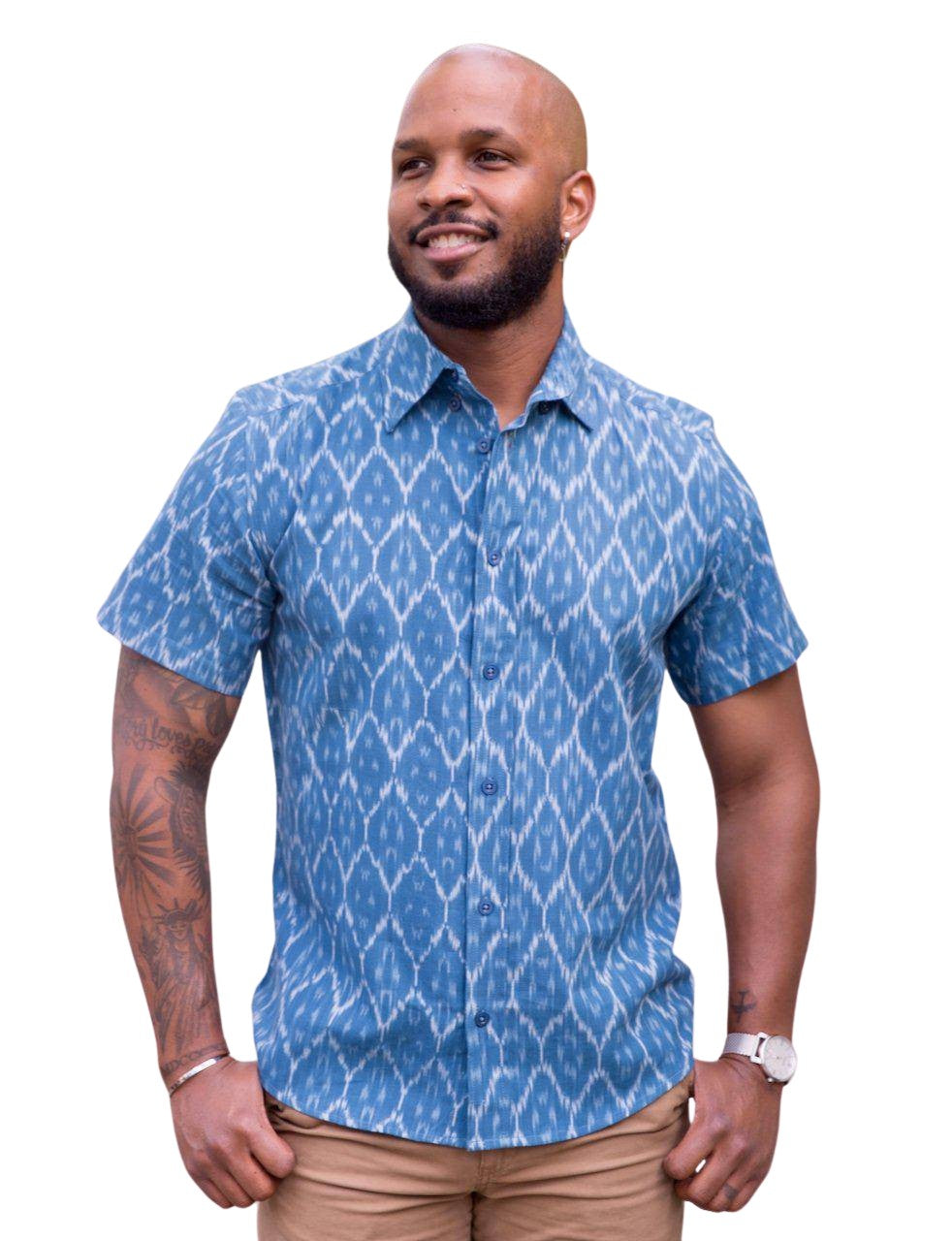 Cobalt Blue Men's Button Down Shirt - Passion Lilie