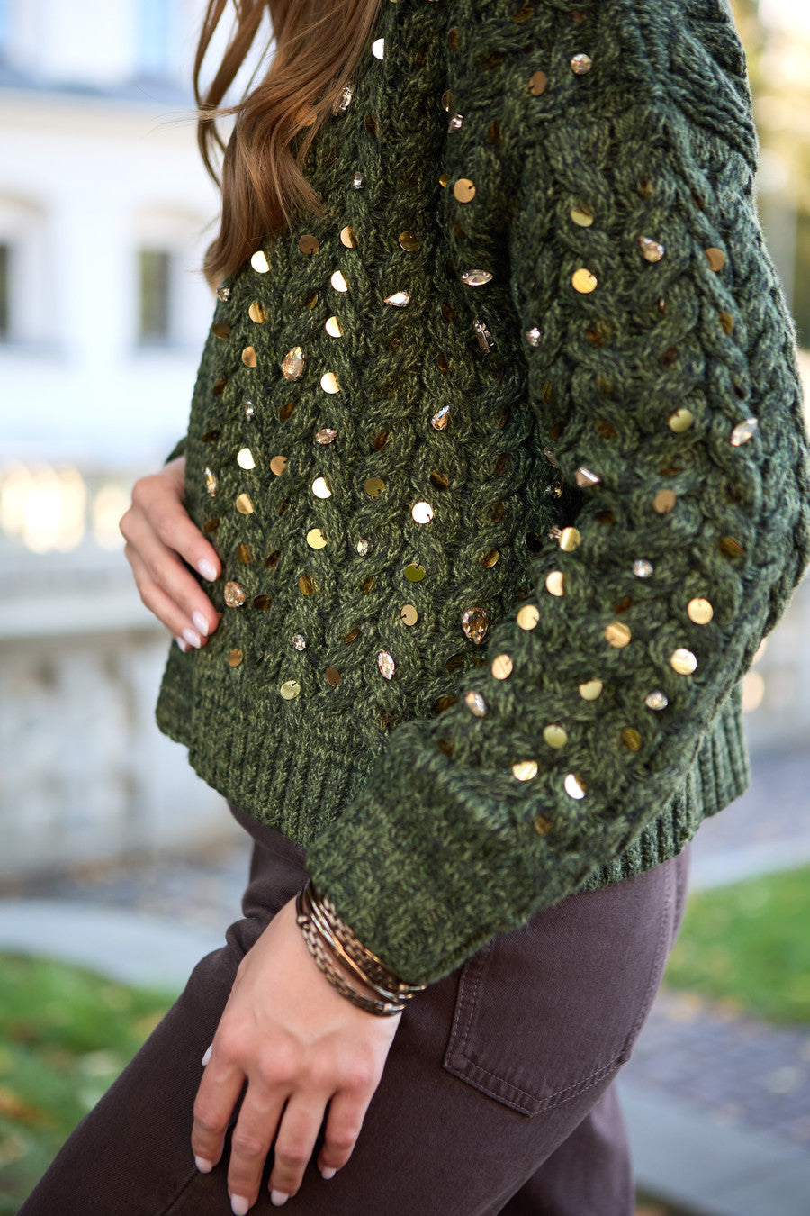 Deco Cable Knit Cardigan - Moss