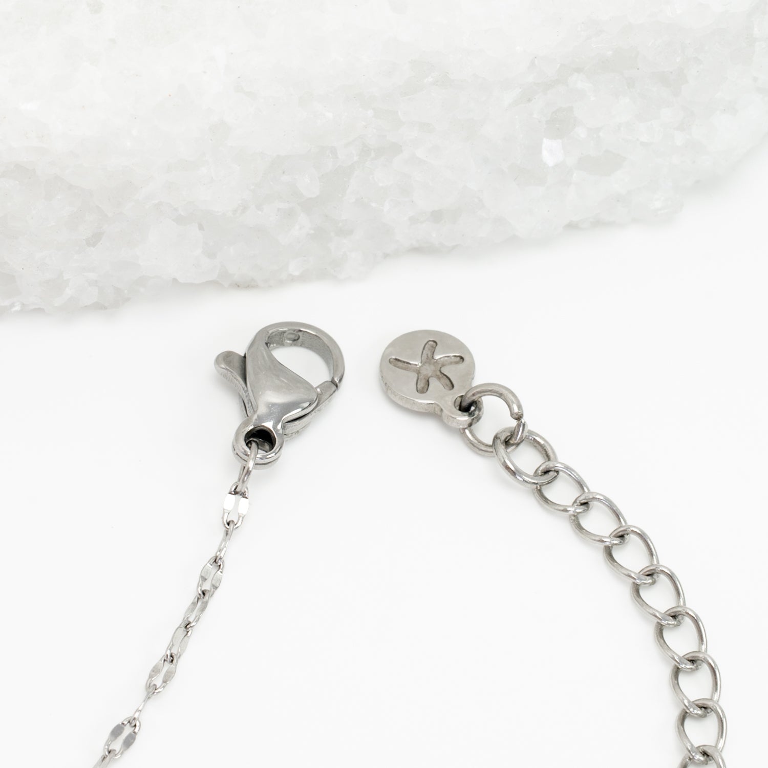 Photo of silver plated stainless steel chain, adjustable silver chain, symbolism of starfish, ocean jewelry, silver necklace chain