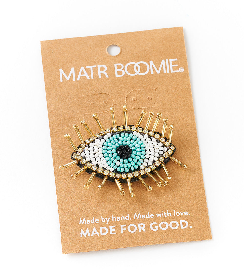 Bala Mani Beaded Evil Eye Brooch Pin - Handmade
