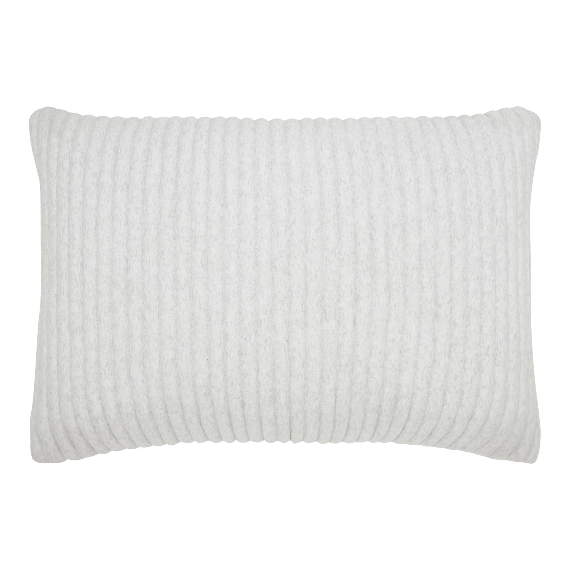 SS-374-2026_1|White knitted quilted pillow with vertical ribbed texture, a cozy and stylish addition to contemporary bedding. (114 chars)