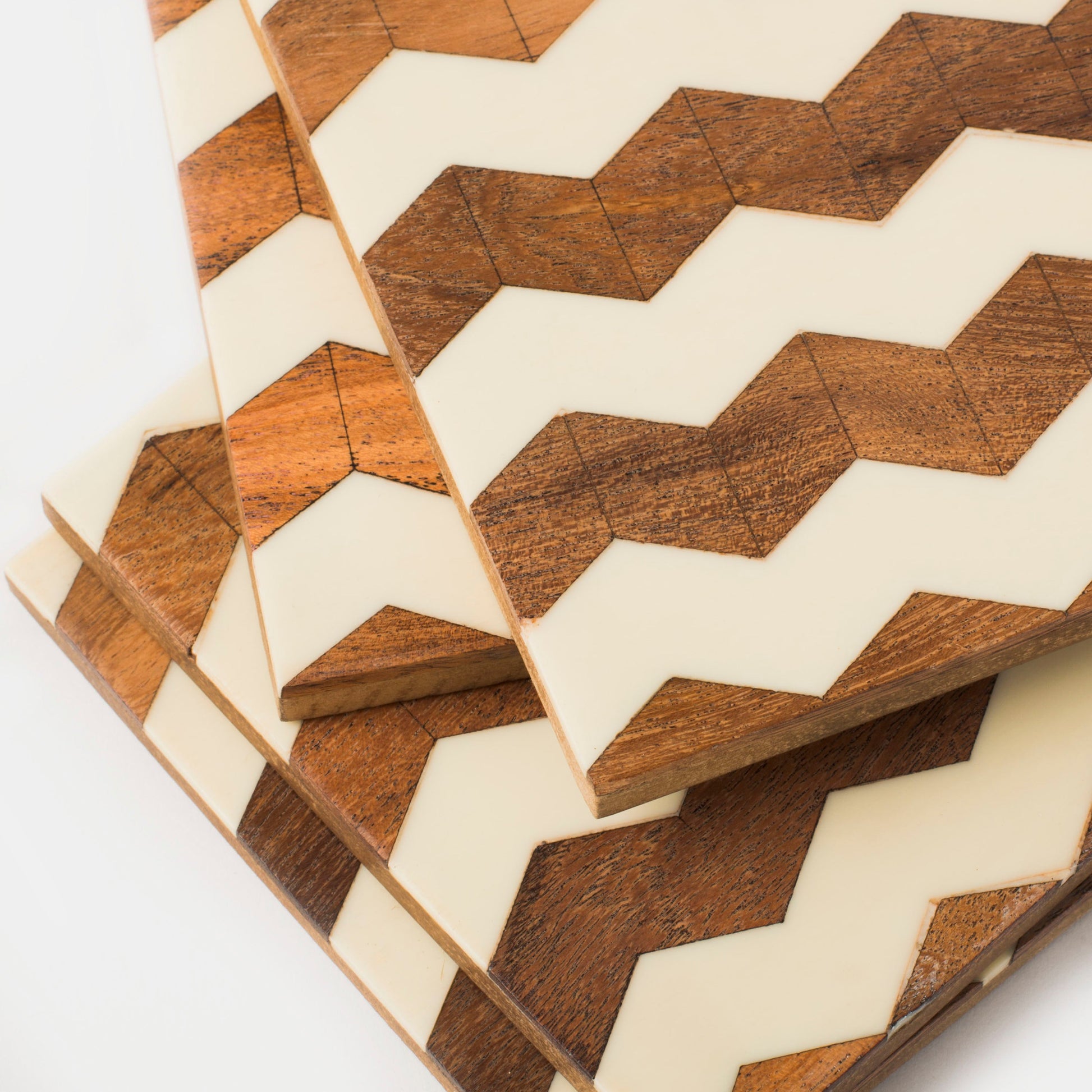 Close-up of chevron inlay and polished finish
