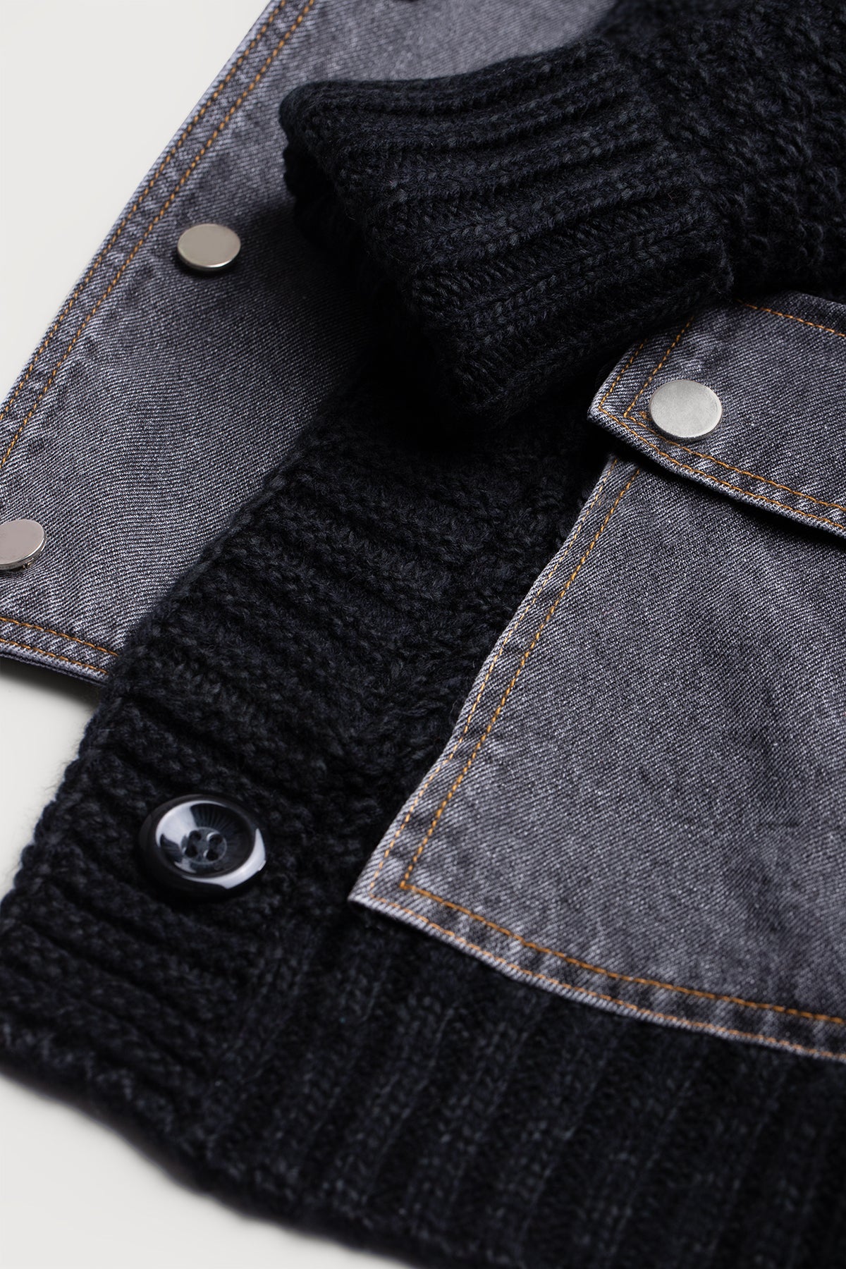 Denim Knit Cardigan - Black