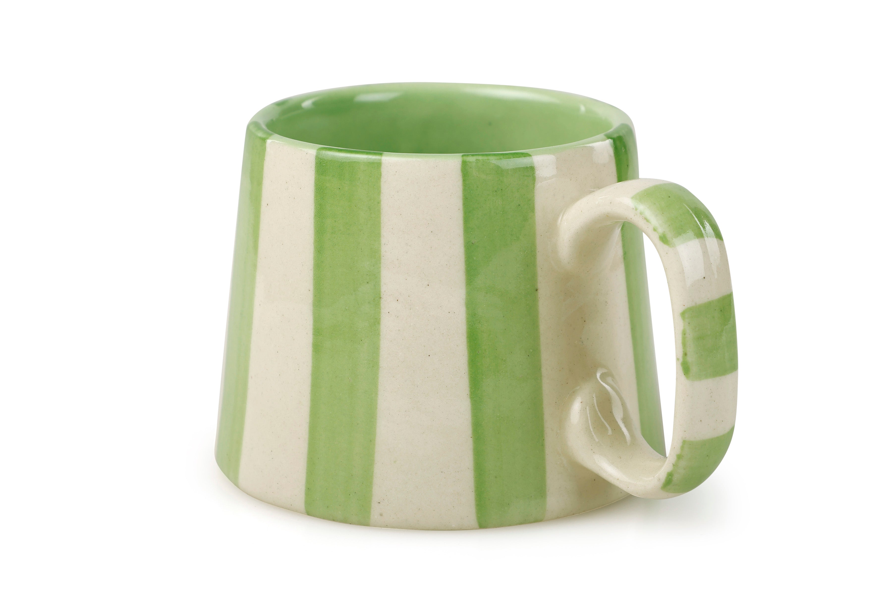 Ceramic Green Stripe Coffee Cup - Thumbnail 3