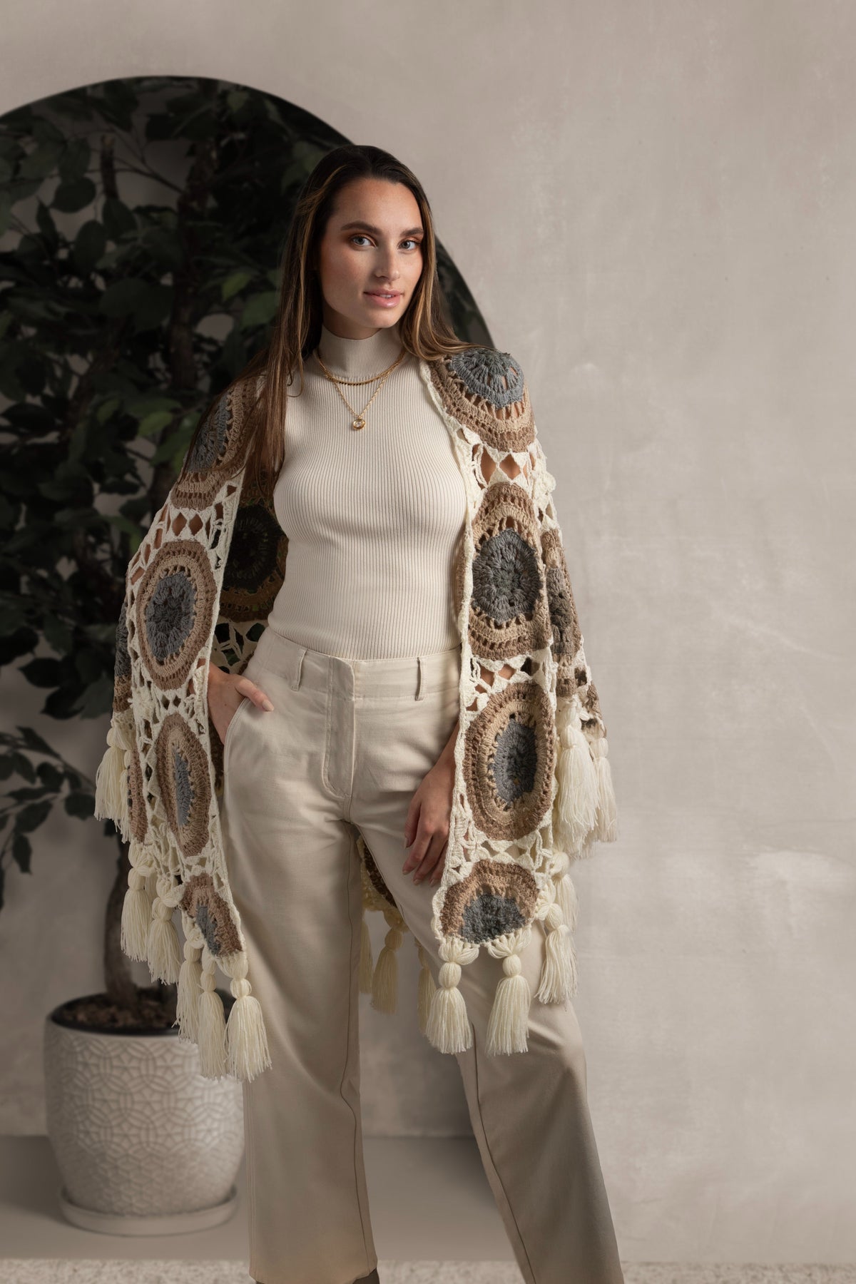 Crocheted Sunshine Shawl - Burly wood
