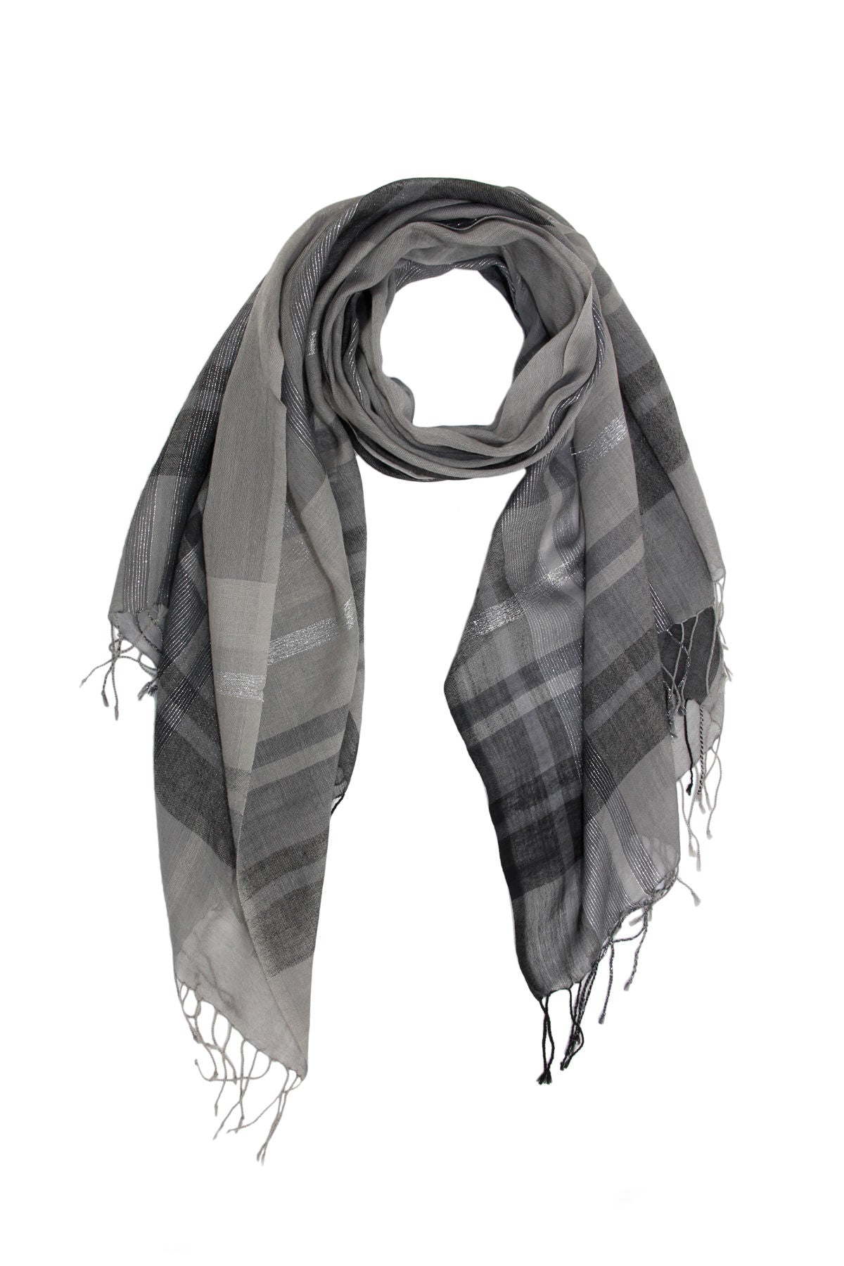Metallic Multi Stripe Scarf - Light Gray